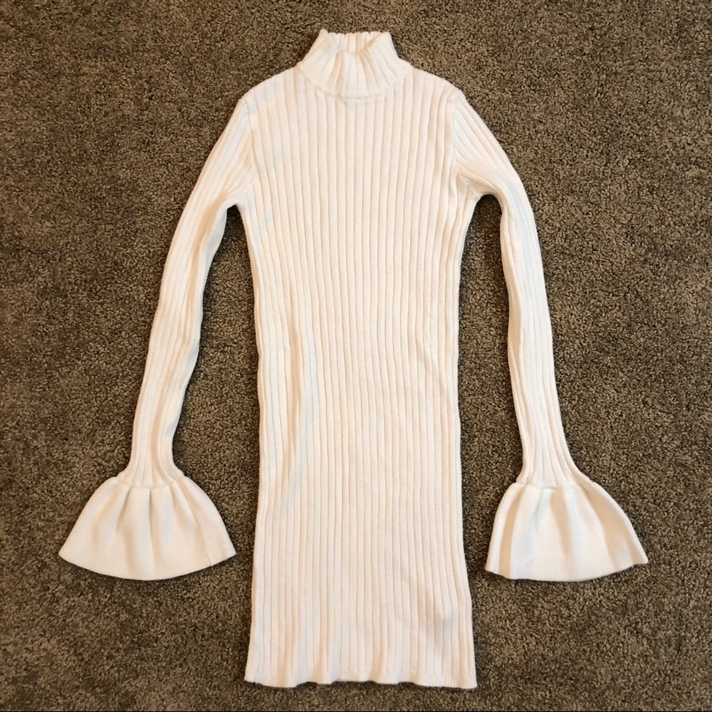 Mock neck ruffle sleeve knit dress